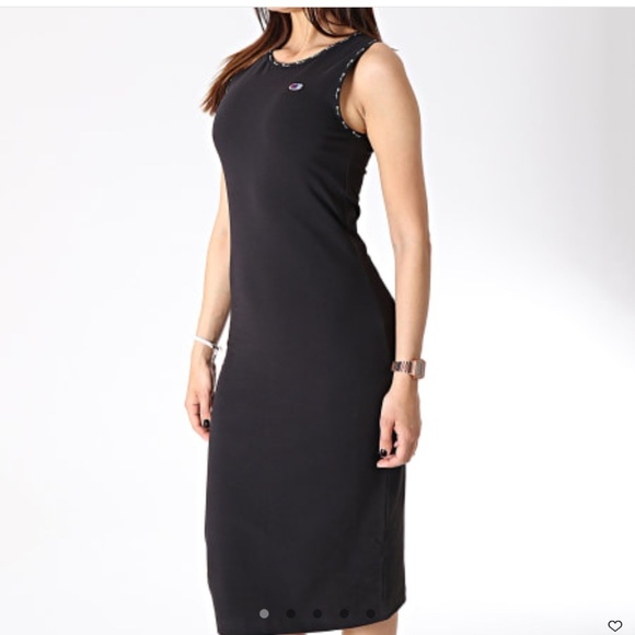 CHAMPION Midi Dress Ring tee Graphic trims Embroidered logo 111656 Black Sz L - Picture 2 of 15